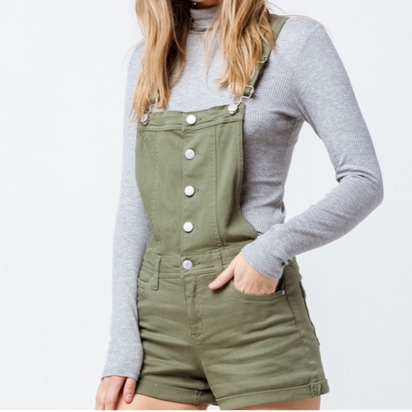 SOLD✨ Sky And Sparrow • Button Front Shortalls in Olive Green - Picture 2 of 11